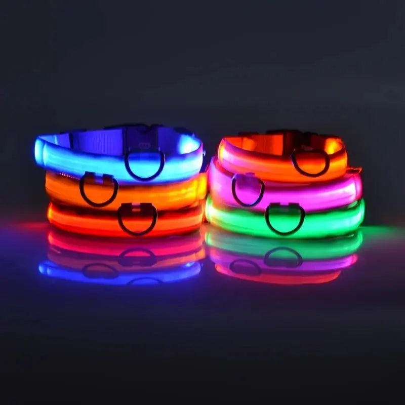 Nylon LED Night Safety Flashing Glow In The Dark Dog Leash Dogs Luminous Fluorescent Pet Dog Collar Selvanelle