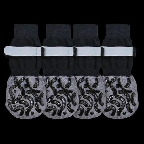 Anti-Slip Dog Socks with Adjustable Velcro, Non-Slip Grip Paw Protector for Indoor Floors & Outdoor Walks, Soft Breathable Pet Booties with Reflective Strips for Small Medium Large Dogs & Senior Pets - Black-Gray1 - Size L NNE Living