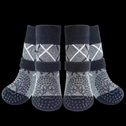 4PCS Dog Socks to Prevent Licking Paws for Hot/Cold Pavement | Puppy Boots & Paw Protectors for Hardwood Floors Anti Slip, Socks with Grippers Prevent Scratching for Senior Dog - Gray - Size M NNE Living
